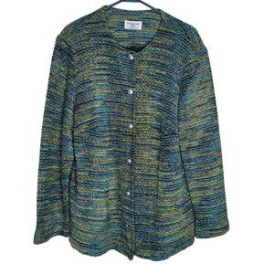 Alfred Dunner Jacket Coat Button‎ Front Shoulder Pad Green Women Plus 18W